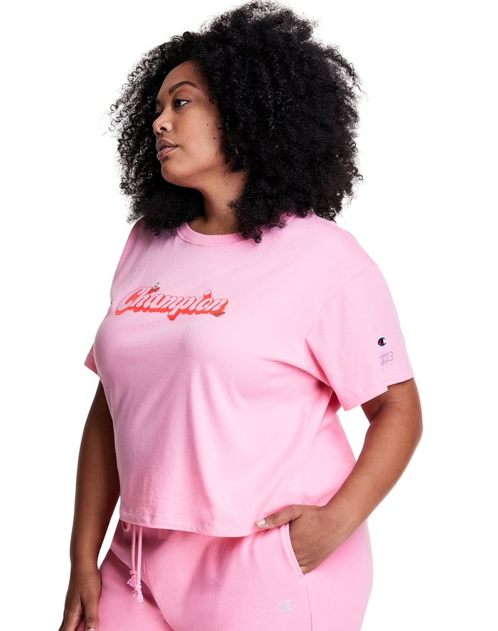 Champion Knc Beauty Plus Lightweight Cropped Kadın Tişört Pembe ( WLGBFP731 )